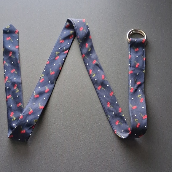 J.Crew M/L 100% Silk Navy Cherry Print Belt New! Message W/ Requests! main image 7
